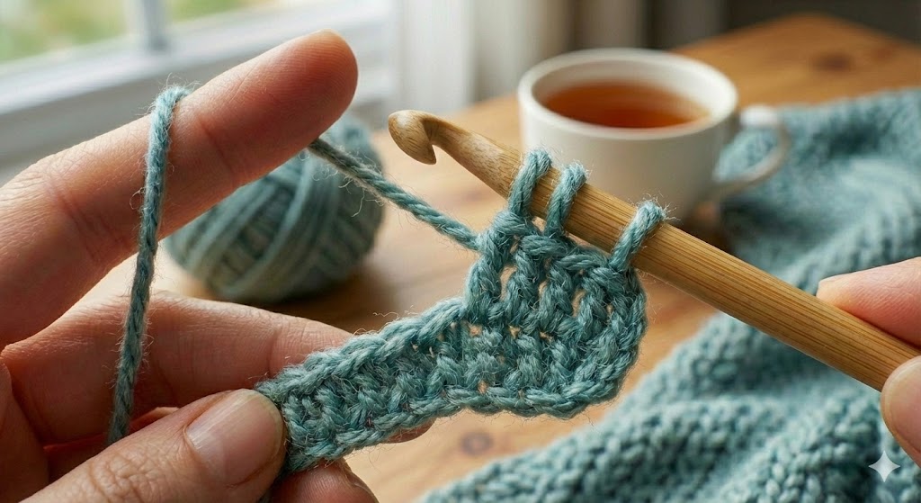 A series of double crochet stitches