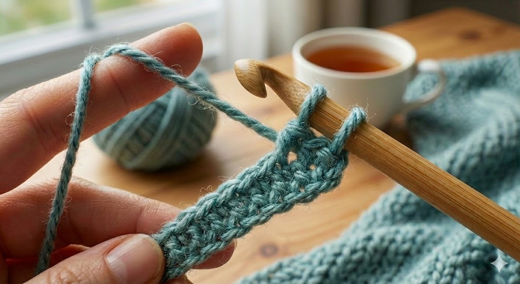 A series of single crochet stitches