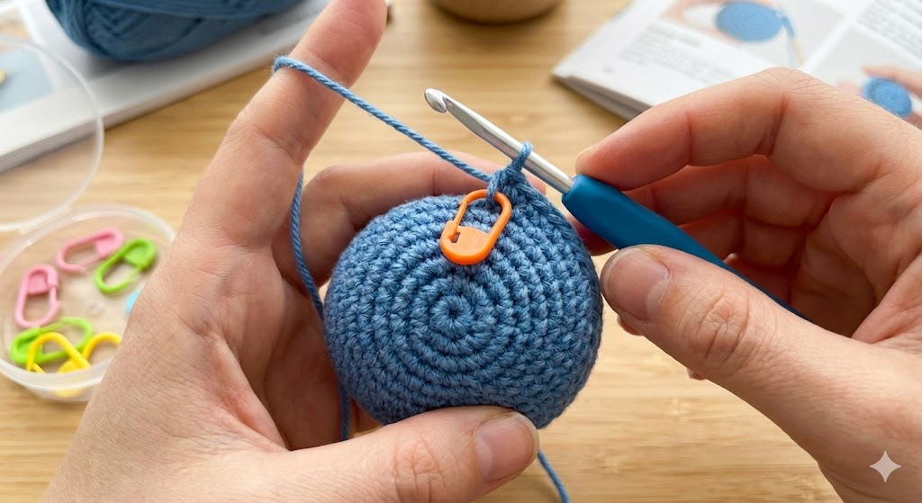 How to place a stitch marker in the first stitch of a round.